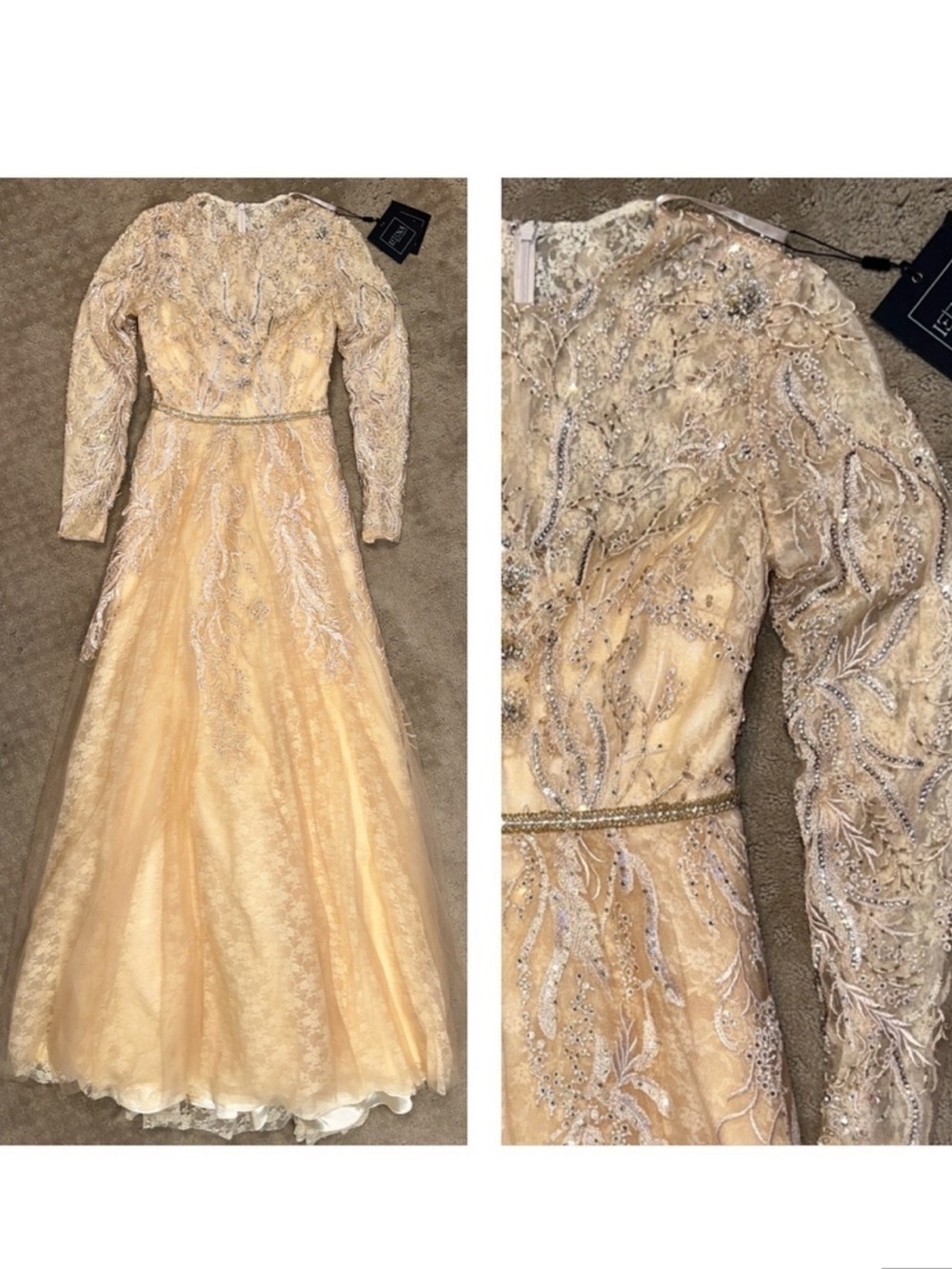 Mac Duggal 11418 NWT Embellished Illusion High Neck Long Sleeve A Line Gown